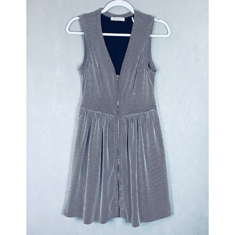 Sandro Dress Womens 3 Gray Stretch Sleeveless Fit Flare Knee Length Zipper